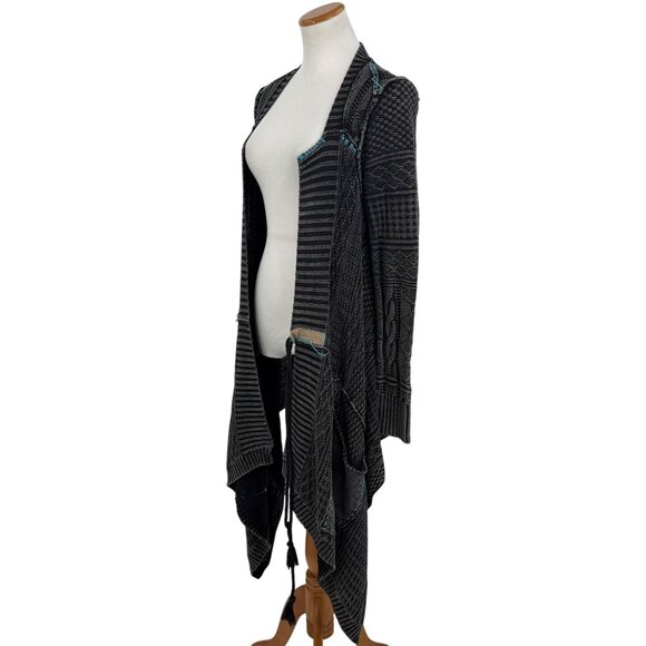 Free People Grey Patchwork Knit Duster Cardigan Sweater • Boho Coastal Cowgirl M - Picture 6 of 16